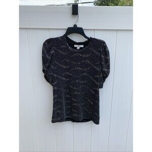 Isela Short Sleeve Blouse Black Sequin All Over Sparkly Sz Small nylon  NWOT